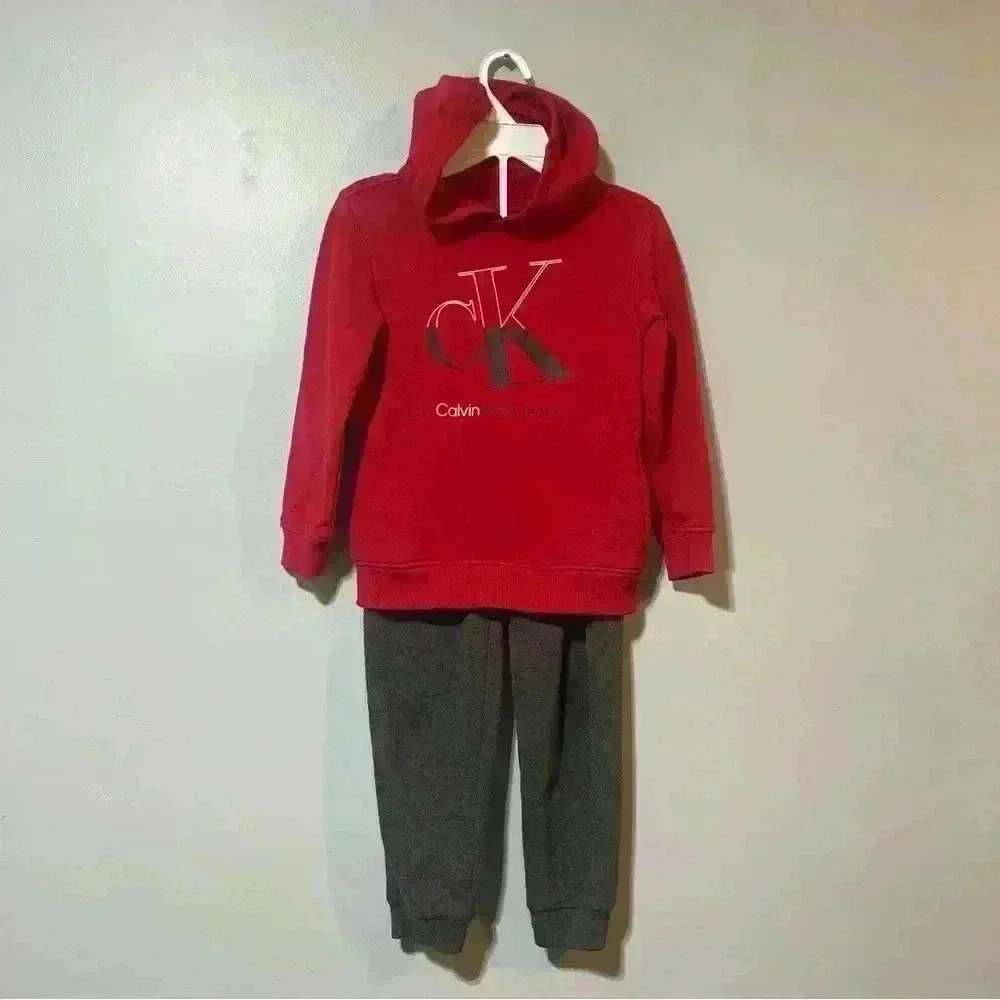 CALVIN KLEIN Boys Fleece Modern Logo Hoodie and Joggers 2 Piece Set Cozy Winter